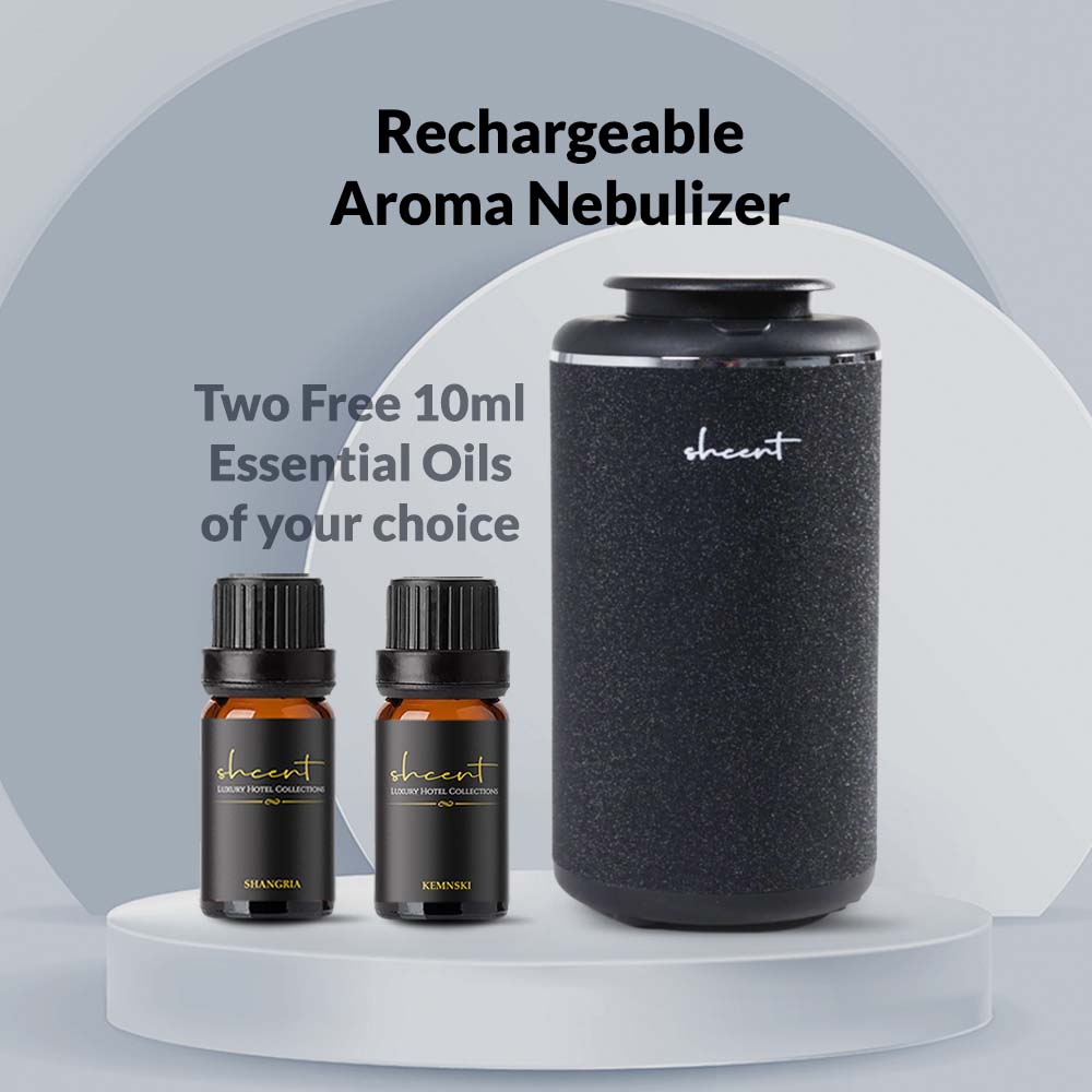 shcent Journey R Aroma Nebulizer Diffuser | Rechargeable | Waterless | Portable | Quiet | Powerful | For Car | Bundled with two 10ml Hotel Essential Oil