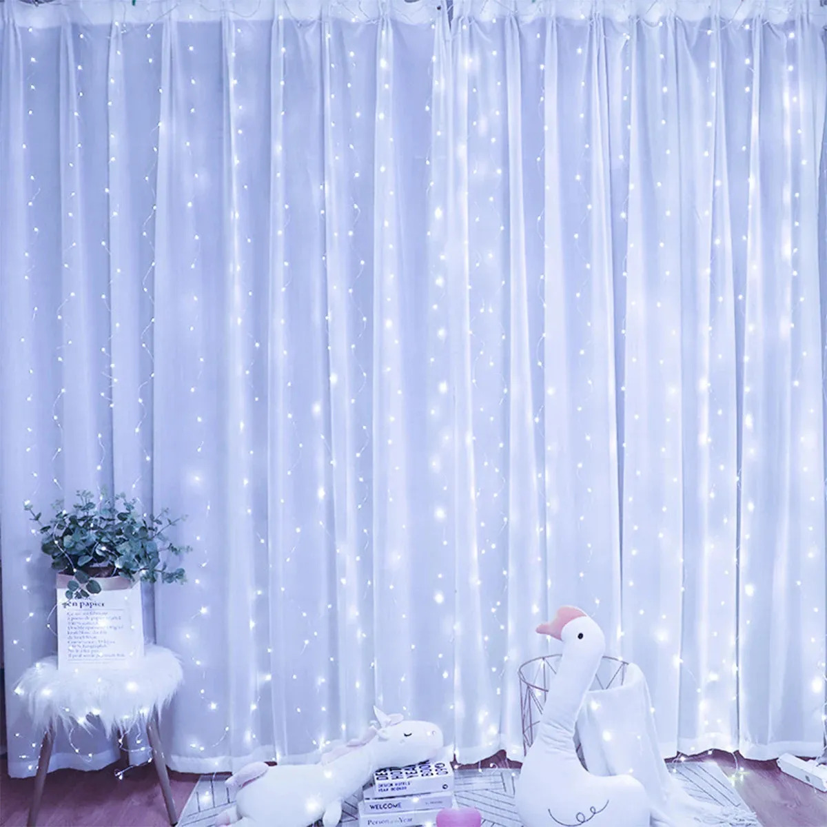 Window Curtain String Lights 300 Led 3m*3m Usb Plug In With Remote Hook 8 Modes Fairy For Bedroom Light Copper Wire 3*2m/3*3m Christmas Indoor Wall Backdrop Lighting Hanging Bright