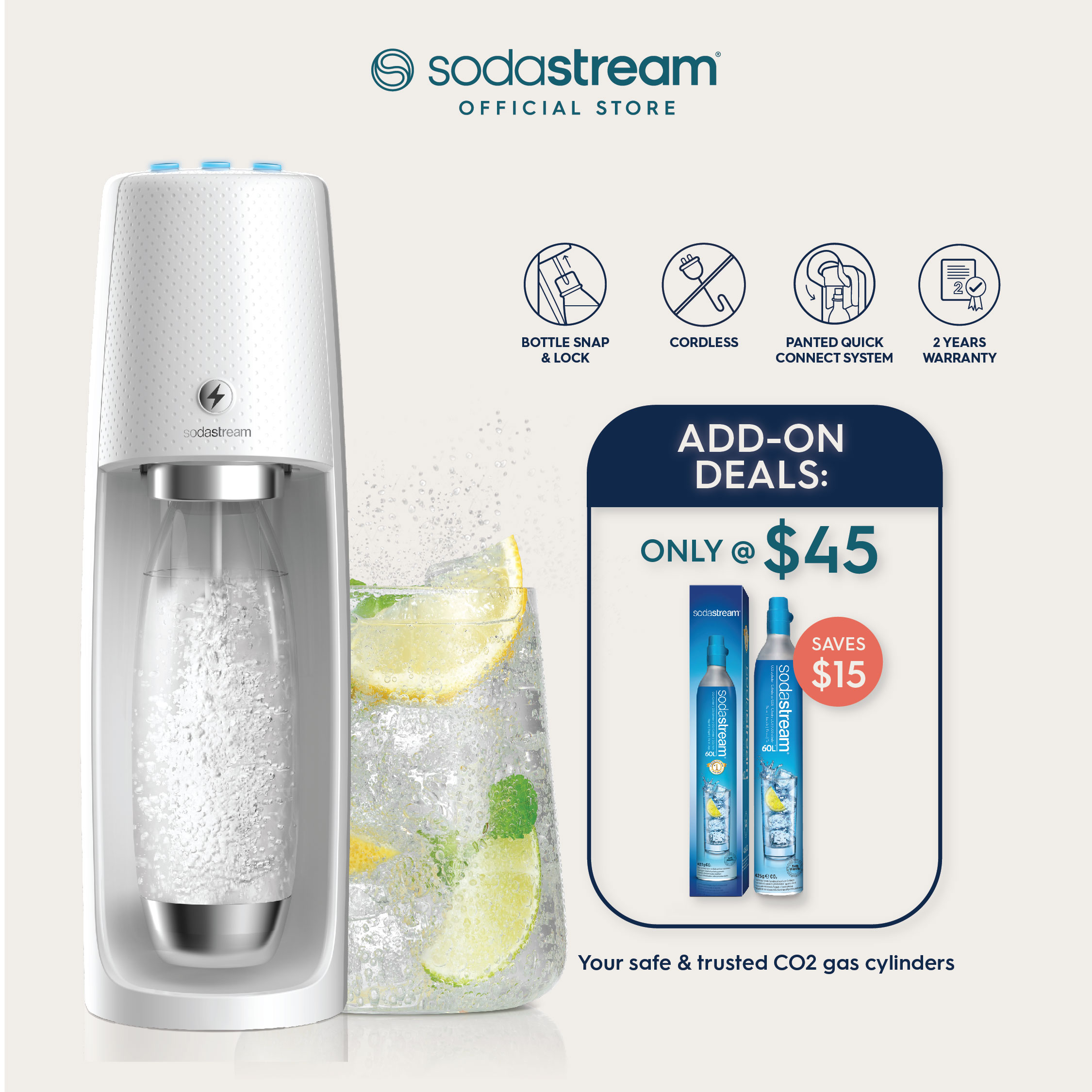 SodaStream Spirit One Touch White Sparkling Water Maker | Lazada