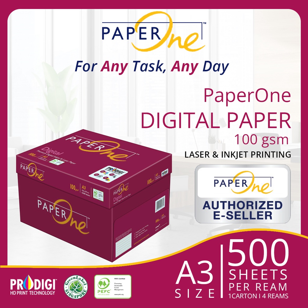 PaperOne Digital 100gsm A3 Paper (1 Carton / 4 Reams)