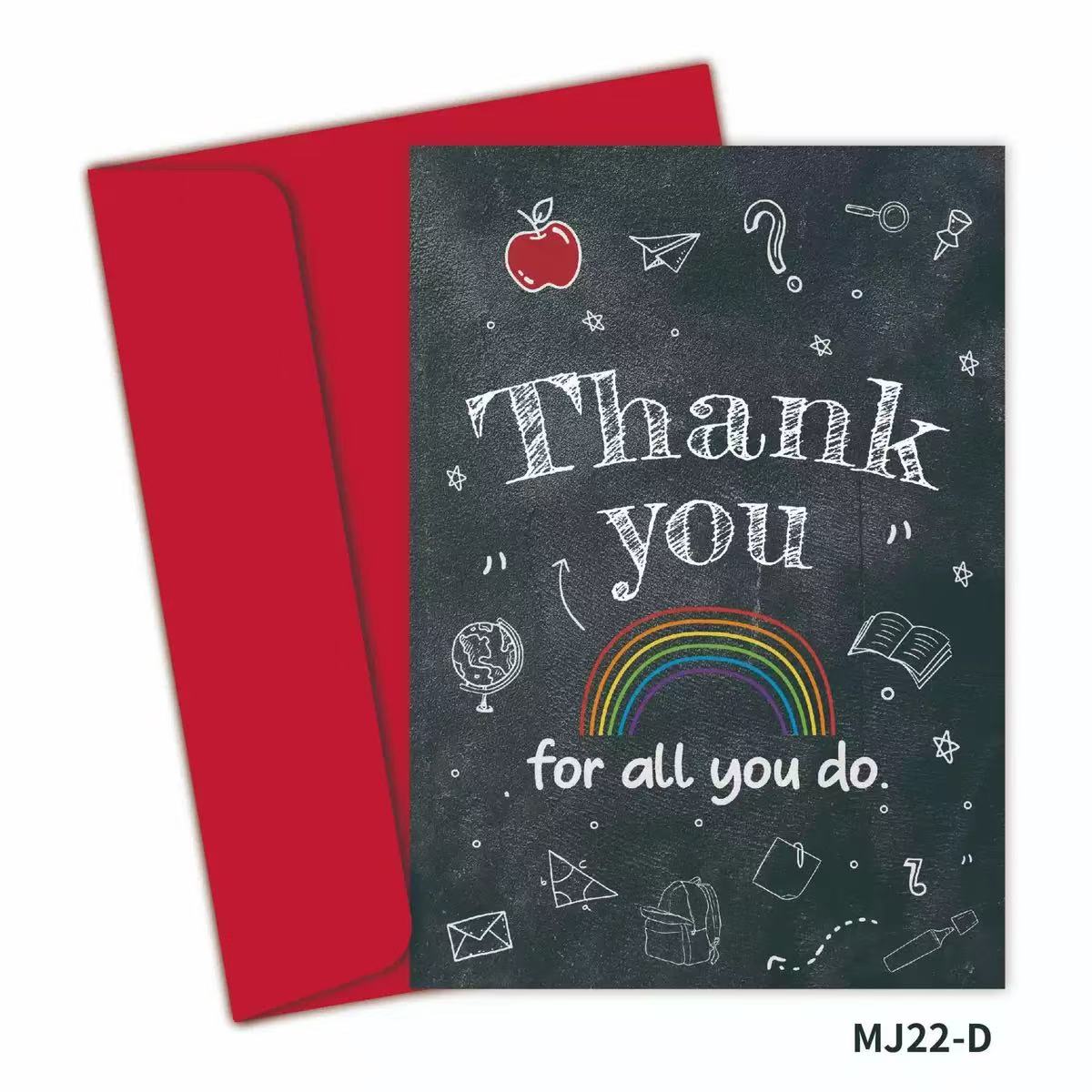 【SG Stock】6 Styles Teacher Thank You Greeting Cards Pack Cute Cartoon Teacher Appreciation Cards with Red Envelopes