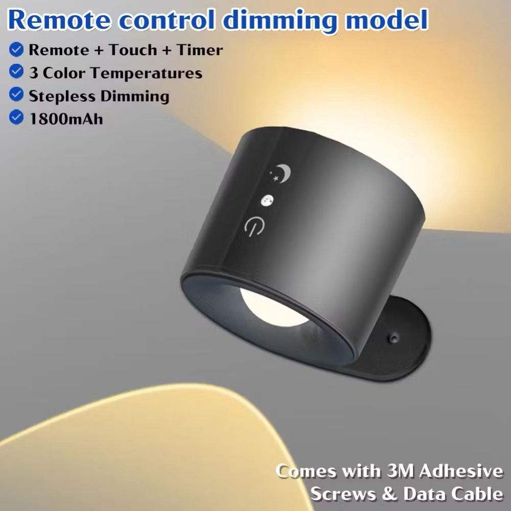 (SG seller) Double Head LED Wall Lamp 360 Rotatable Touch Remote 3 Colors USB Recharge Magnetic Wireless Bedroom Light