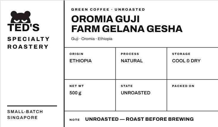 RAW/GREEN UNROASTED BEAN Ethiopia Oromia Guji Farm Gelana Natural Gesha Coffee B