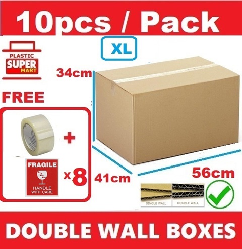 【10 Boxes + 1 OPP Tape】XL Carton Box Double Wall Thick Material Brand New Storage Moving Mover Boxes Office Warehouse Renovation House