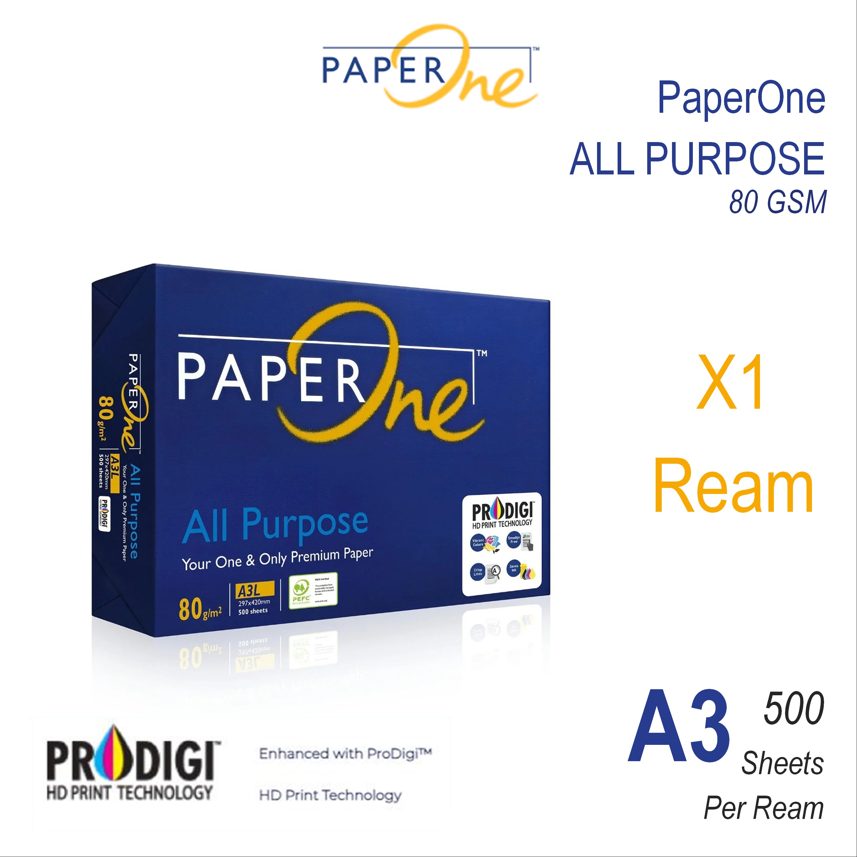 PAPERONE All Purpose Premium Paper A3 80gsm / Copy Paper / Printing Paper / Inkjet LaserJet Paper