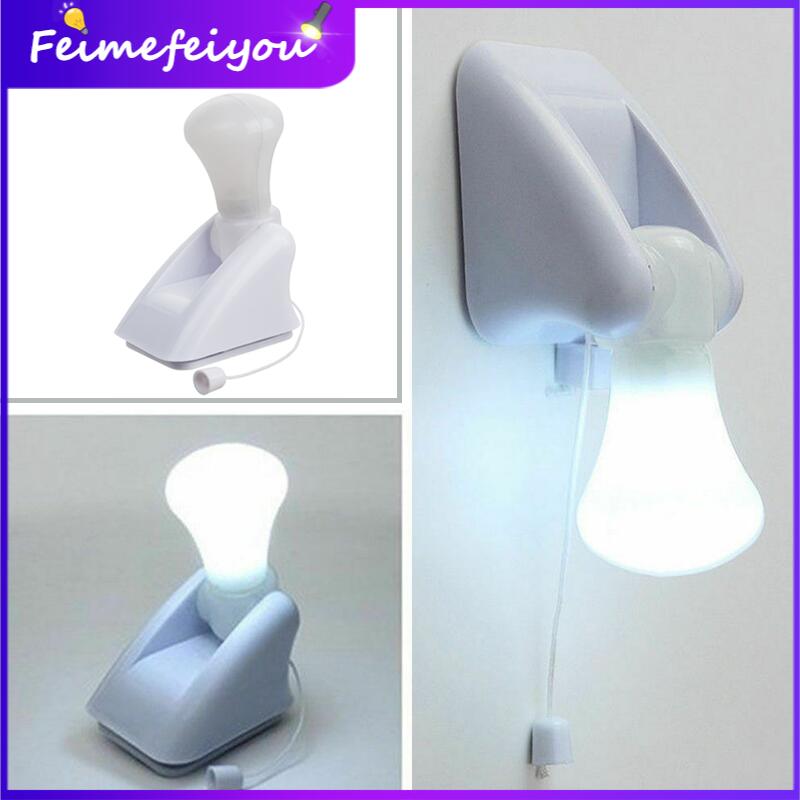 LED wall lamp/ Night Light, white shell, white lighting, Pull rope switch, Portable Wire LED Bulb, For Stairs, corridors, bathrooms, Bedroom, living room, interior lights, Use AAA battery power. 0.2 W