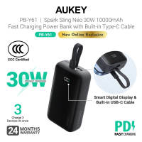 [3C | CCC Certified]Aukey PB-Y61 Spark Sling 30W 10000mAh Mini Portable Fast Charging Power Bank w Built-in Type C Cable (24 Months Warranty)