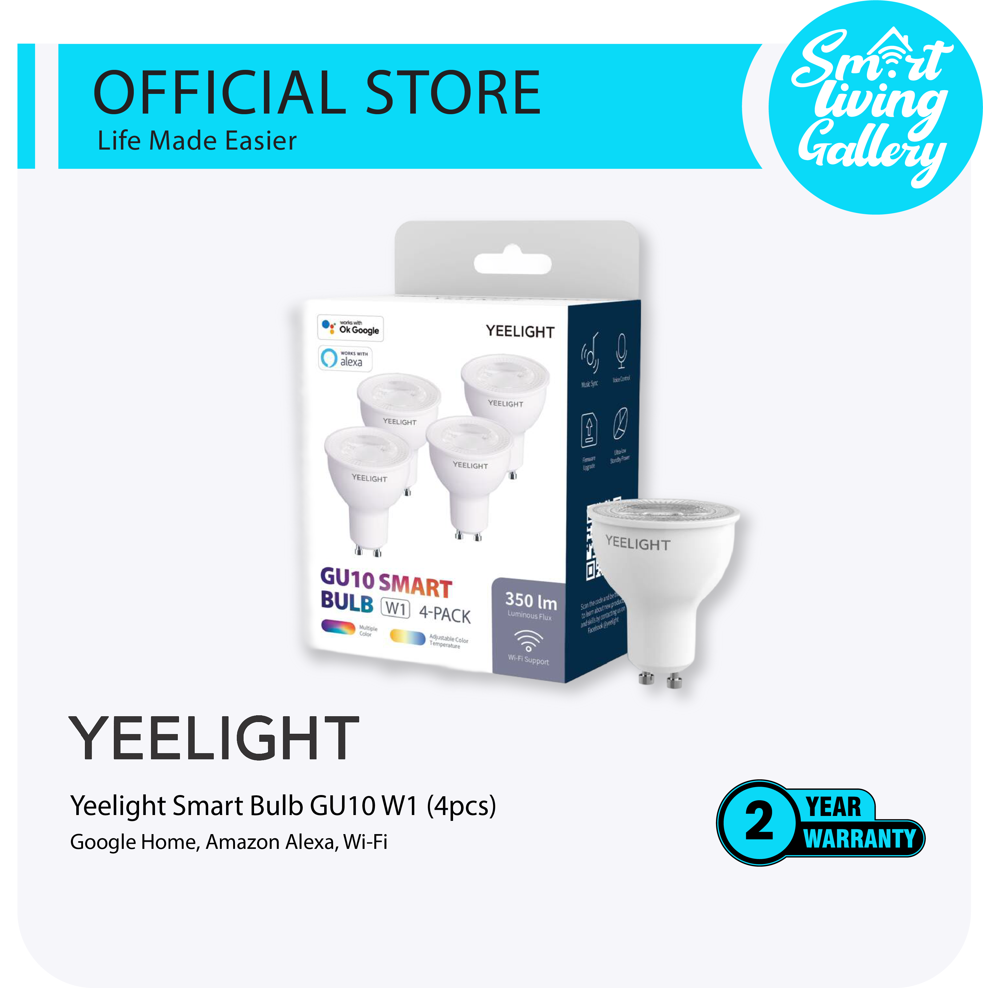 Yeelight Gu10 Smart Bulbs W1 (Multi-Colour) x 4 pcs