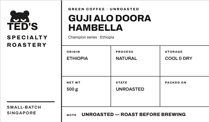 RAW/GREEN UNROASTED BEAN Ethiopia Guji Alo Doora Champion Series Hambella Natura