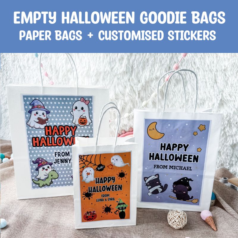 [SG INSTOCK] Empty Kraft Paper Bag with Halloween Customised Sticker / Kids Goodie Bags / Children Party Gift