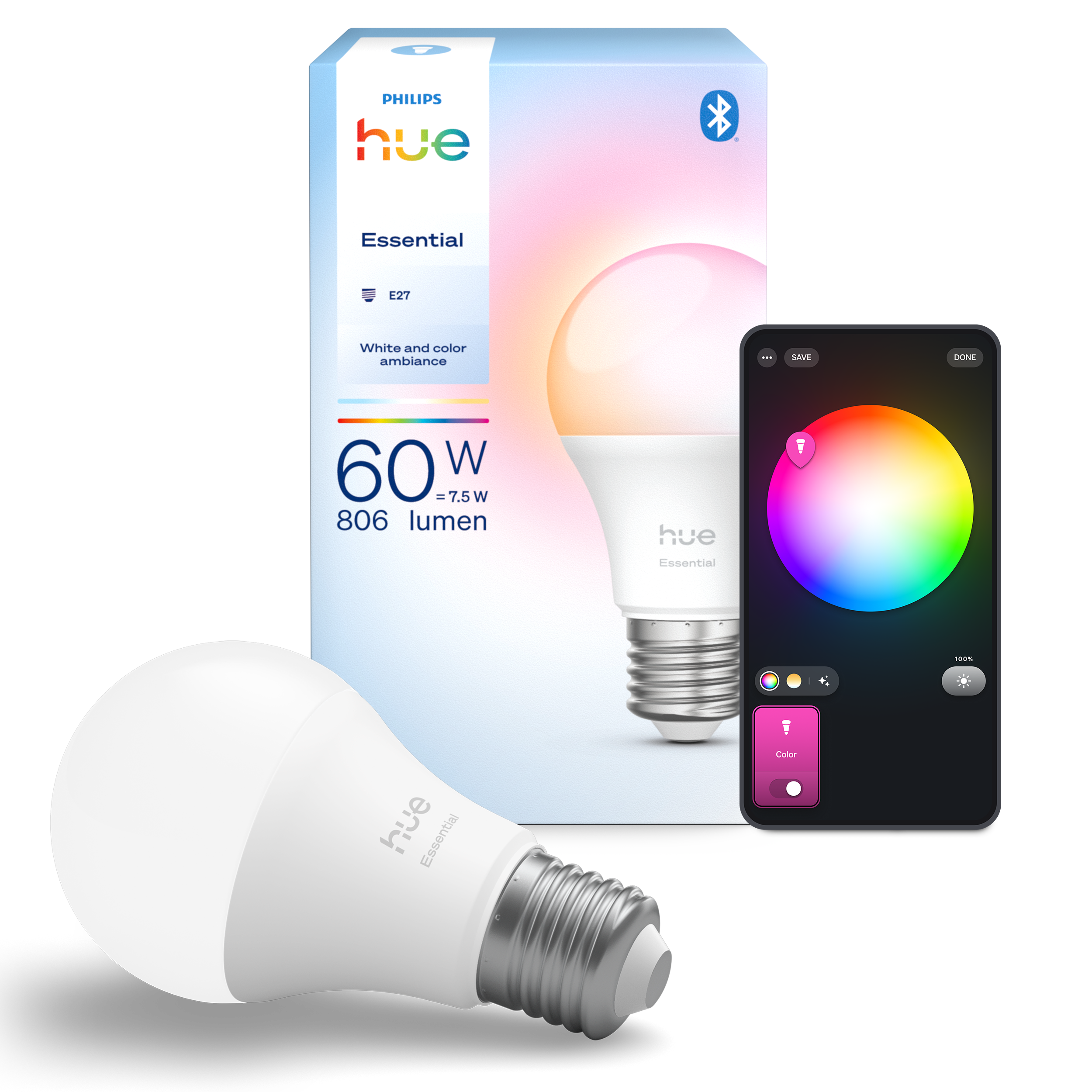 Philips Hue Essential Smart LED E27/ GU10 White and Color Ambiance 2200K-6500K Dimmable Works with Alexa Google Assistant and Apple Home