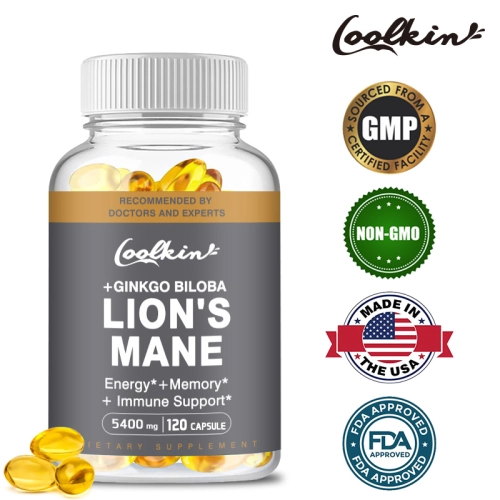 LION'S MANE - อาหารเสริมสมอง 5400 มก. พร้อมเห็ดแผงคอสิงโต, แปะก๊วย Biloba เพื่อเพิ่มพลังงาน, ความจำและการรับรู้ - 120 แคปซูล