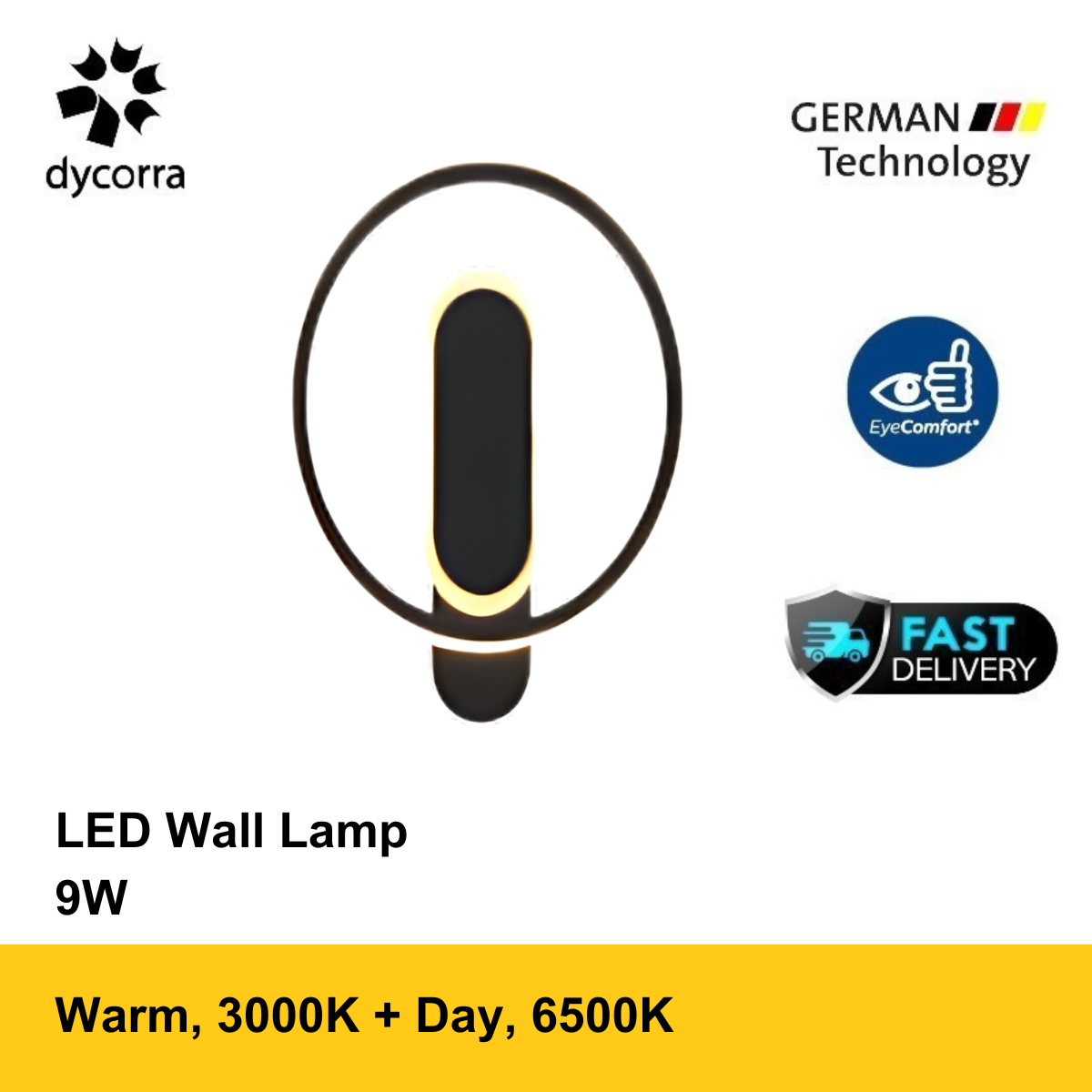 Dycorra LED Wall Lamp 9W Day Warm Bedroom Living Room Modern Decorative Wall Light