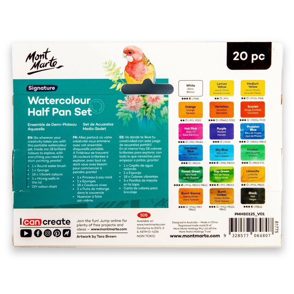 Mont Marte Watercolour Half Pan Set Signature 20/39/73pc & Full Pan 13pc