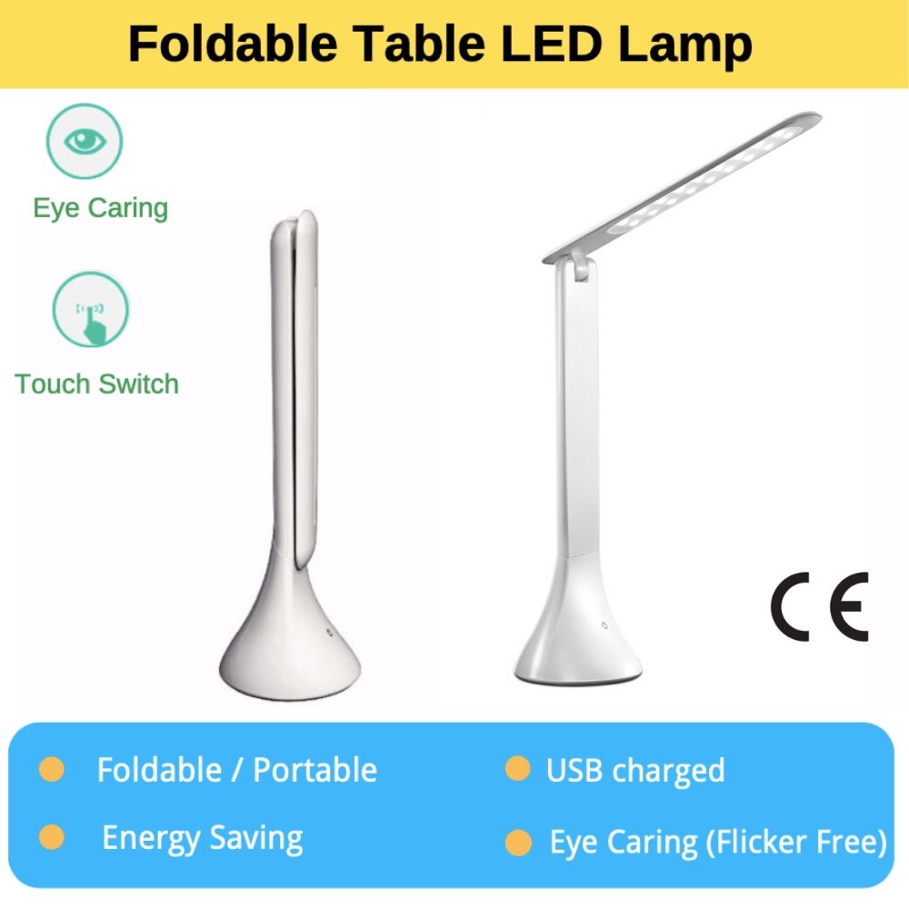 LED Desk Lamps Foldable Eye-Caring Table Lamp USB Charging Port Touch Control Dimmable for Bedside Bedroom Living Room Study Desk Reading Lights White