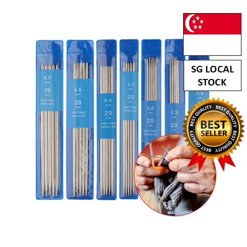[SG 🚚] 5PCS 20CM Stainless Steel Knitting Needles Set 2-5MM Double Pointed Straight Knitting Needles For Sweaters