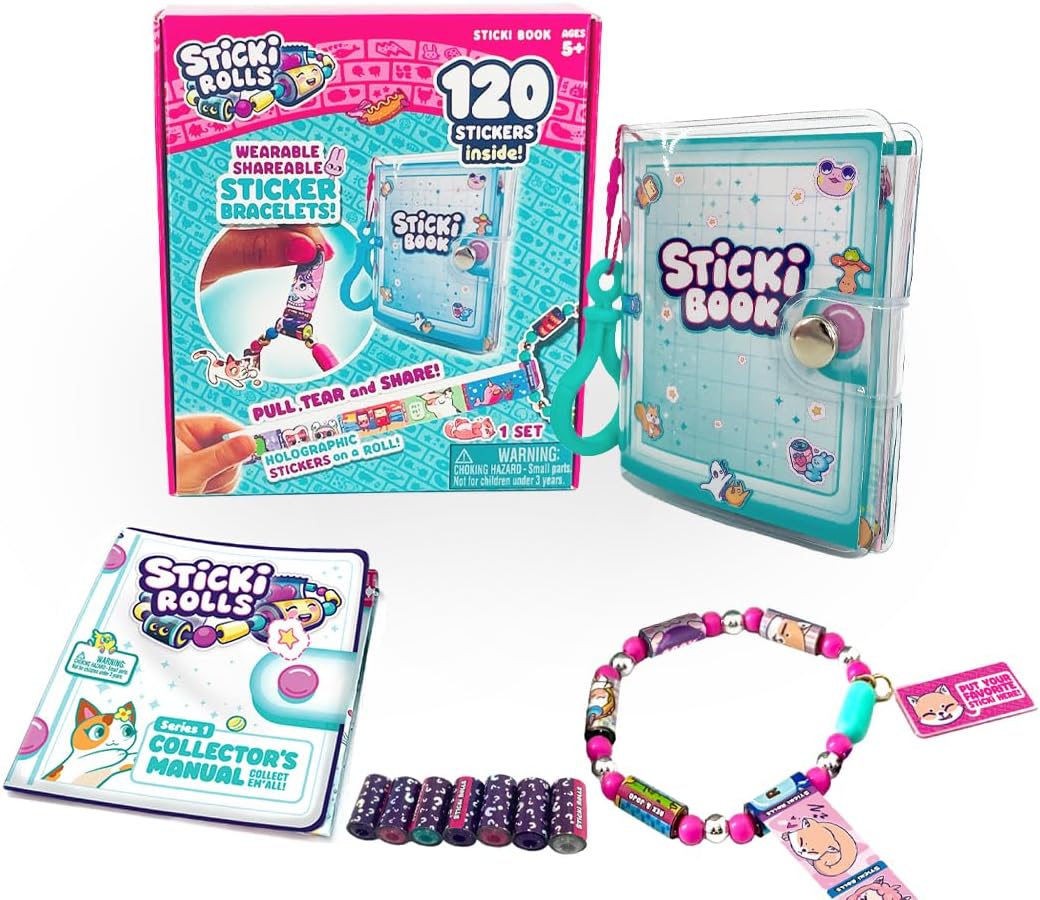 Sky Castle Sticki Rolls Sticki Book Wearable & Shareable Sticker Bracelet 120Stickers Bracelet and Sticki Book Assorted Colours and Styles Packaging May Vary