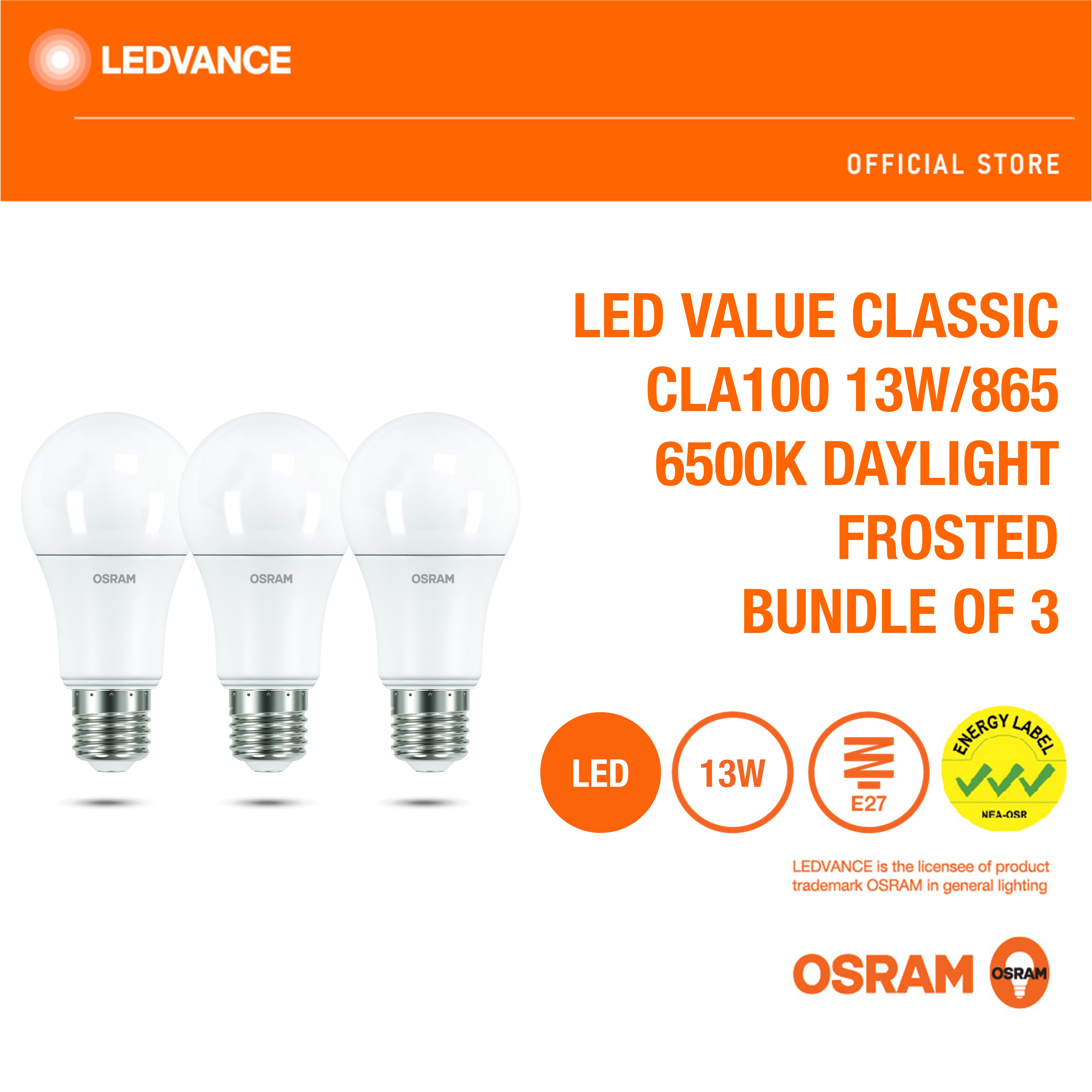 OSRAM LED Value Classic A100 13W Frosted E27 (2700K/6500K) (Bundle of 3)