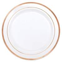 Partyforte 10″ Premium Disposable Plastic Party Tableware Plate - Rose Gold Trim 10pcs [LOCAL SELLER! FAST DELIVERY]