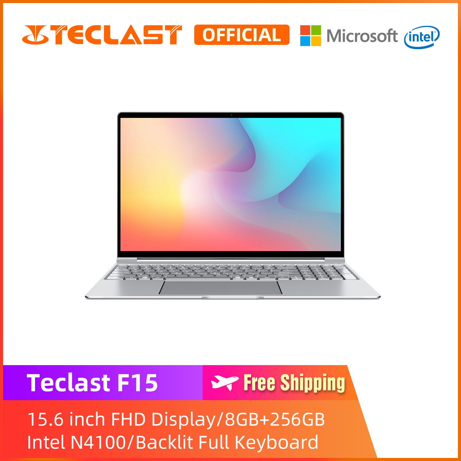 【Teclast Official】F15 Laptop/15.6 inch/Intel Gemini Lake N4100 CPU /Windows 10/8GB+256GB SSD/ 1920X1080 Resolution/Backit Full Keyboard/Dual Band WIFI