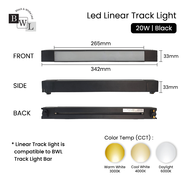 BWL LED Linear Track Light 20W Flood Light Linear Light 6000K 4000K 3000K