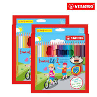 STABILO Swans Twin Pack Colour Pencils 13/26 Colours | Super Value Set | Full Length | Hexagonal Grip | Smooth Colouring