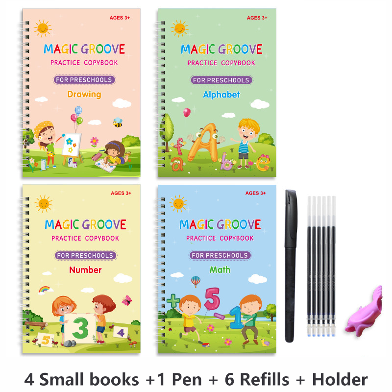 Magic Ink Practice Copybook Reusable Grooved Handwriting Tracing Book Workbooks Kids Preschool Calligraphy