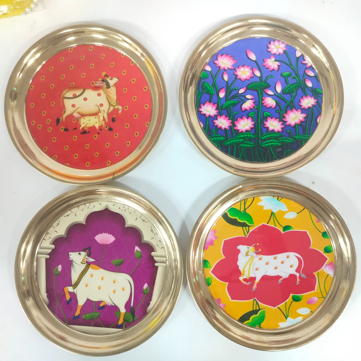 Pichwai Printed ss Plate| Lightweight Pooja Thali for Diwali Wedding Gift Home & Festive Décor (Pack of 1 pc)
