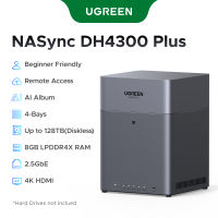 UGREEN NASync DH4300 Plus 4-Bay Desktop NAS Support Capacity 120TB (Diskless) Remote Access AI Photo Album Beginner Friendly System 8GB LPDDR4X RAM 2.5GbE 4K HDMI Network Attached Storage