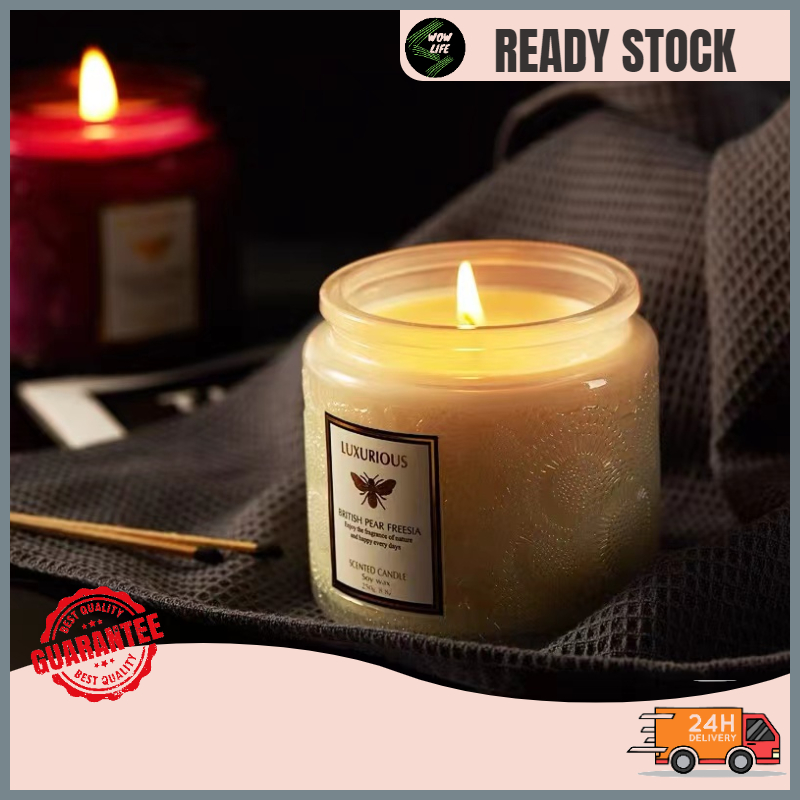 250g big jar 50-60H burn time Scented Candles High end glass carved jar natural soy wax