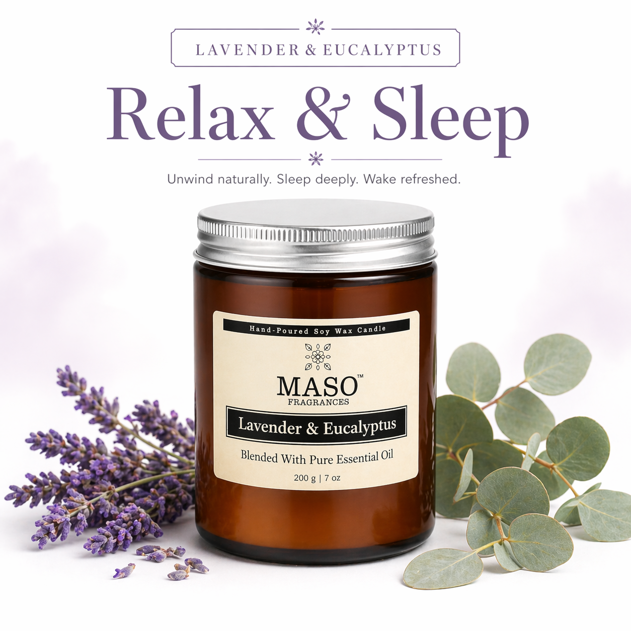 MASO Essential Oil Scented Candle | 100% Natural Soy Wax | Smokeless Clean Burn | Hand-Poured Luxury Home Fragrance