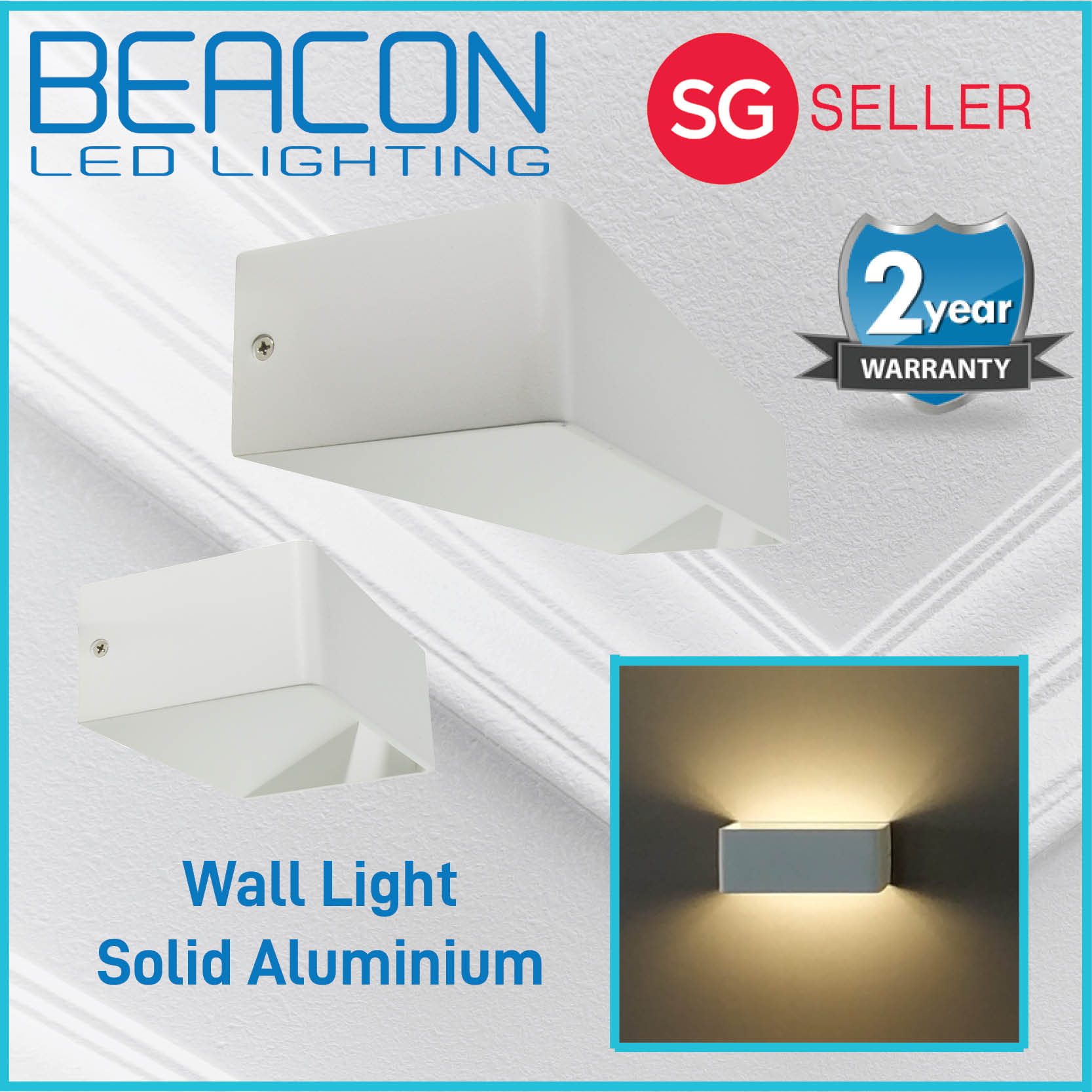BEACON LED (Series 03) White Wall Light - Full Aluminum Body - 51015W Warm White 3000k - up to 2 years warranty