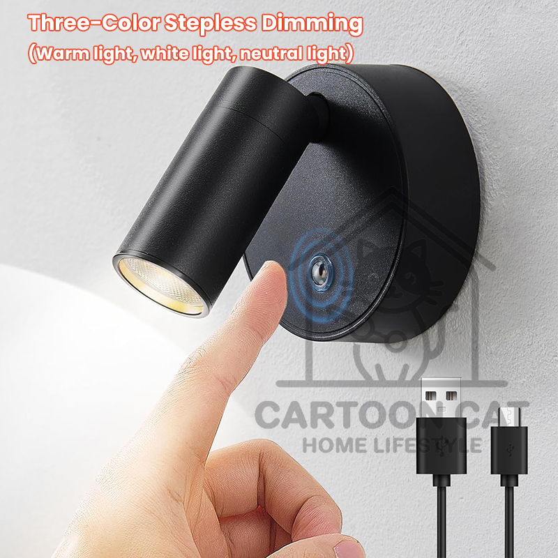 【SG STOCK】Magnetic Base Led Wireless Wall Light Three-Color Stepless Dimming Wall Mounted Spotlight