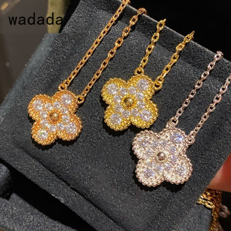 [Top Grade] 3 Colors Shiny 5A Diamonds Pave Four Leaf Clover Flower Pendant Necklace 18K Gold Plated on 925 Silver Women's Clavicle Chain