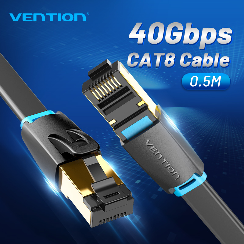 【COD】VentionCáp phẳng Cat8 Ethernet SSTP 40Gbps Siêu tốc độ RJ45 Cáp Internet Mạ vàng 1m / 3m / 5m / 8m Đầu nối cho Bộ định tuyến PC Modem CAT 8 Cáp Lan