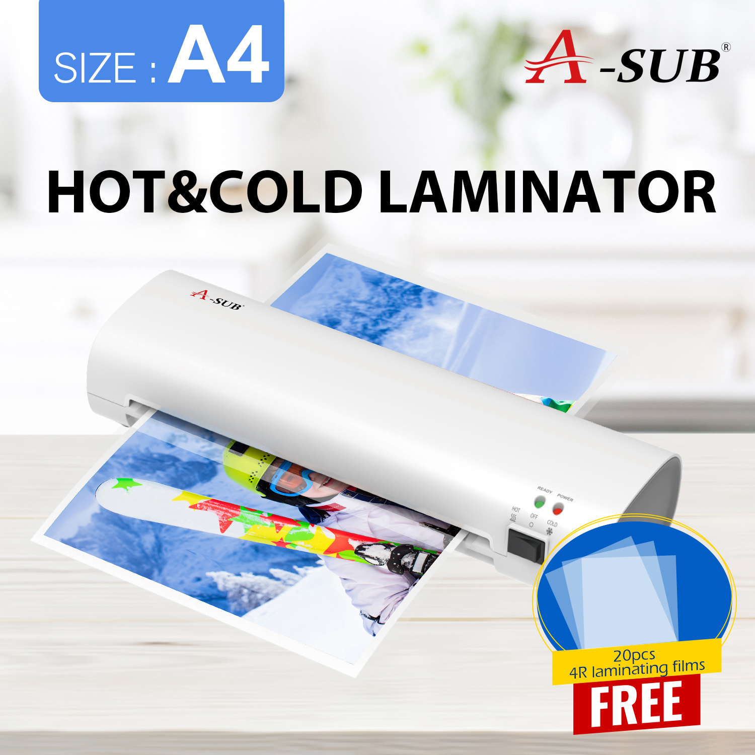 【Laminator Hot&Cold】A-SUB Hot&Cold Laminating Machine A4 Laminator 80-125 mic Laminate machine With Free Gift