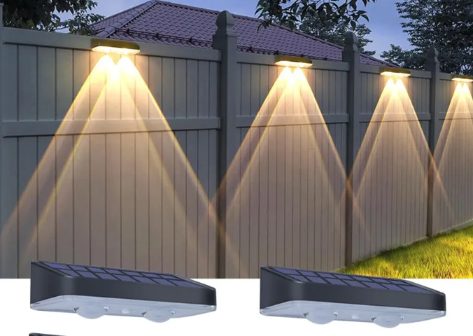 Vimite 4LED Solar Wall Light Outdoor Waterproof Automatic Sensor Spotlight Warm White Garden Lamp for House Fence Street Balcony Christmas Decor Lighs