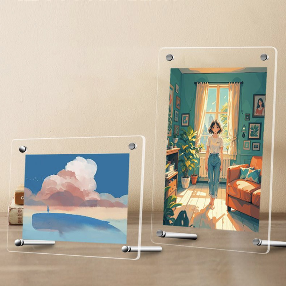 🌈Transparent Acrylic Photo Frame Double Layer 3mm | Desktop Picture Holder with Metal Stand | 6/7/8/10 Inch A4 A3 Display Frame