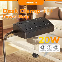 TESSAN Multi Plug Extension Sockets with Switch Power Strip Tower Extension Lead with 3 USB Slots with 2M Extension Cord
