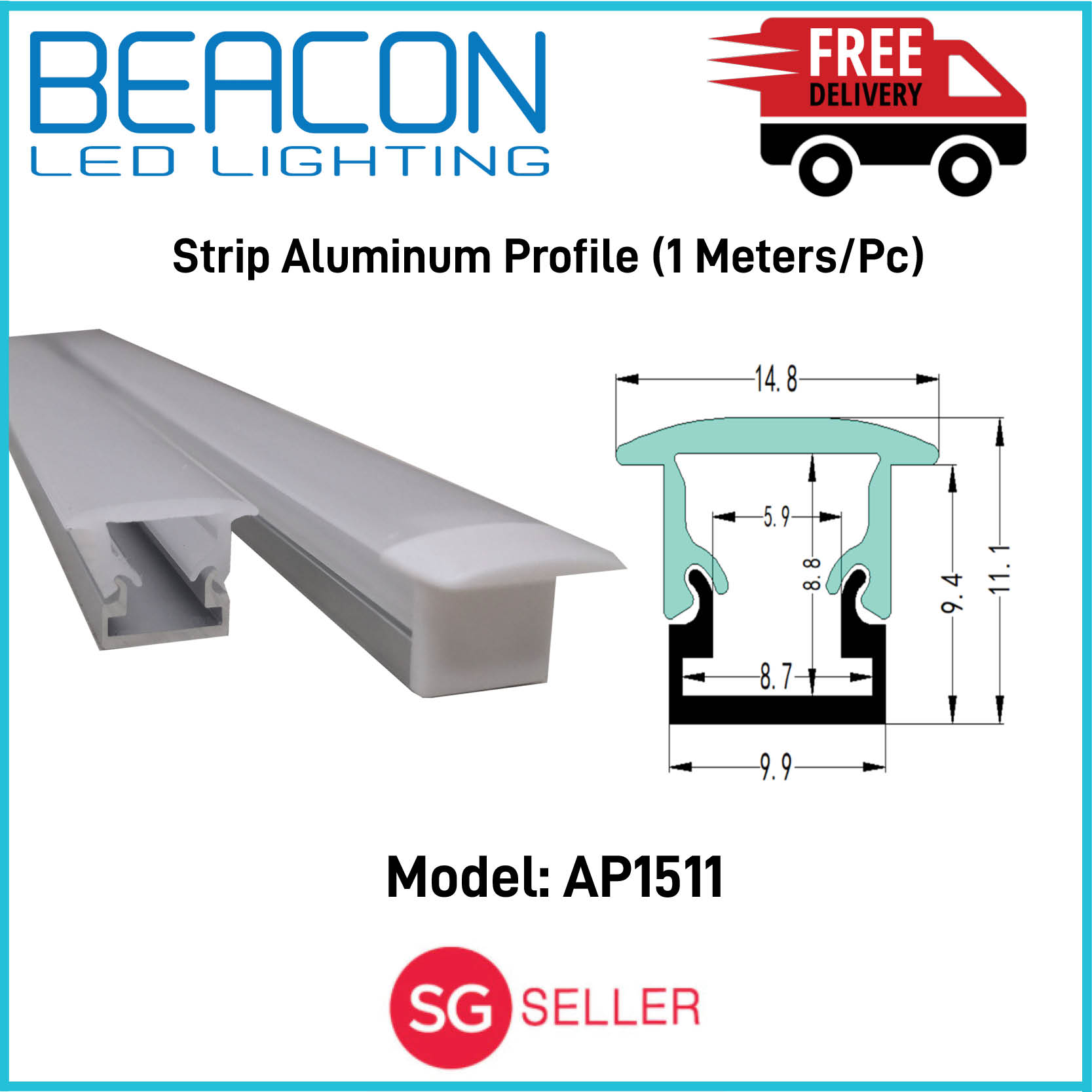 BEACON LED (2pcs in 1 price) 1 meters Aluminium Profile for LED Strip Light - Casing / Fitting / Frosted Cover