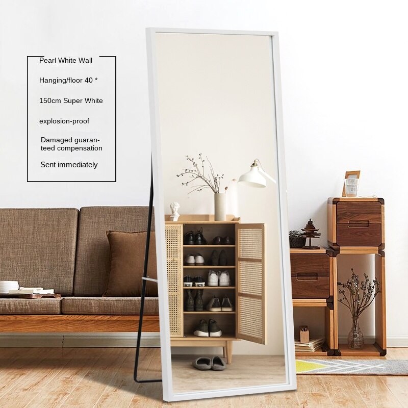 [Delivered in 1 days]Standing mirror whole body floor mirror bedroom mirror wall hanging household solid wood makeup mirror