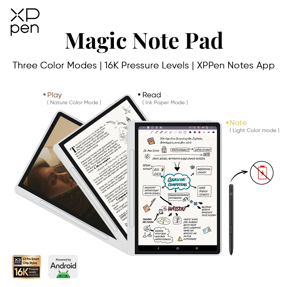 【Local delivery】XPPen Magic Note Pad 3 in 1 Color Digital Notebook 10.95 Paper Note Taking Tablet with 16384 Pressure Levels Battey-Free X3 Pro Pencil 2 Magnetic Folio 6+128GB for Writing/Reading/Meeting/Study