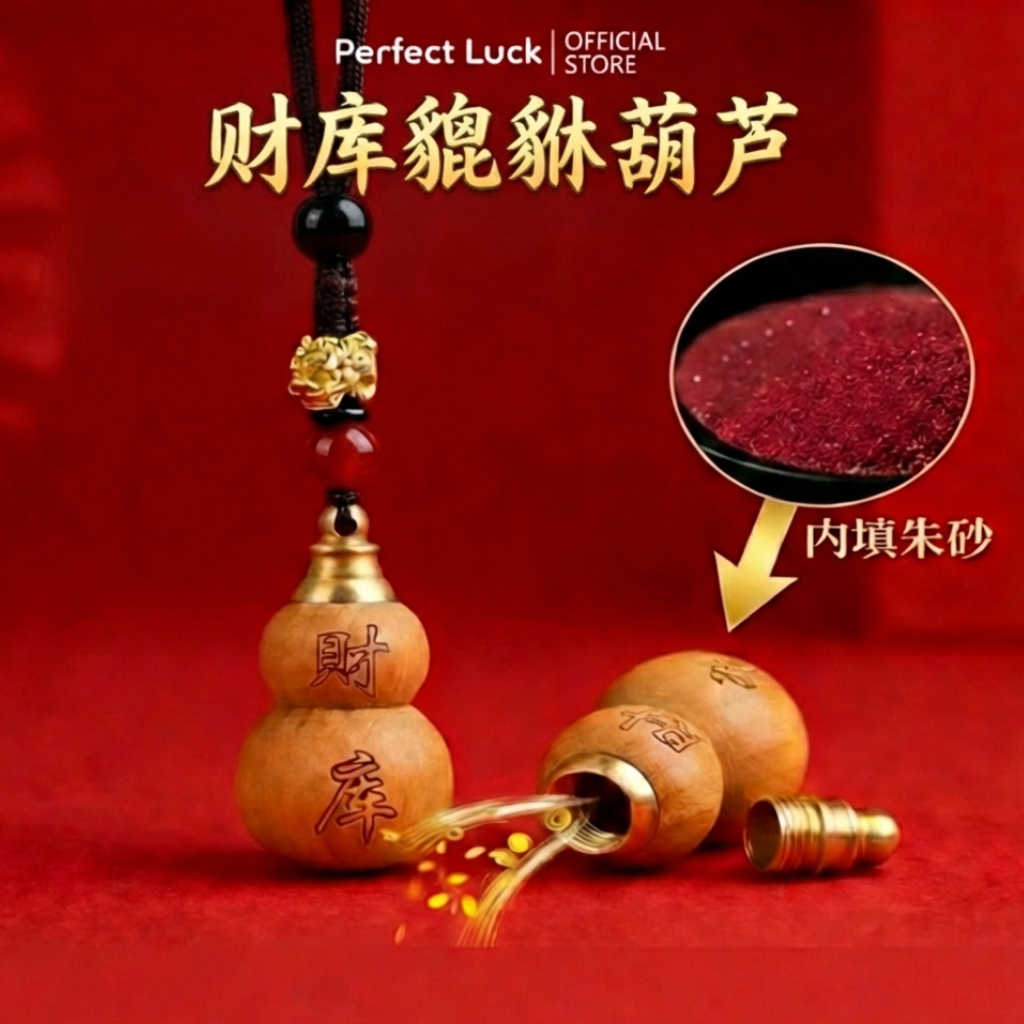 ✅SG Ready Stocks✅ Peach Wood Feng Shui Lucky Gourd Car Pendant Wealth Amulet Keychain with Pixiu