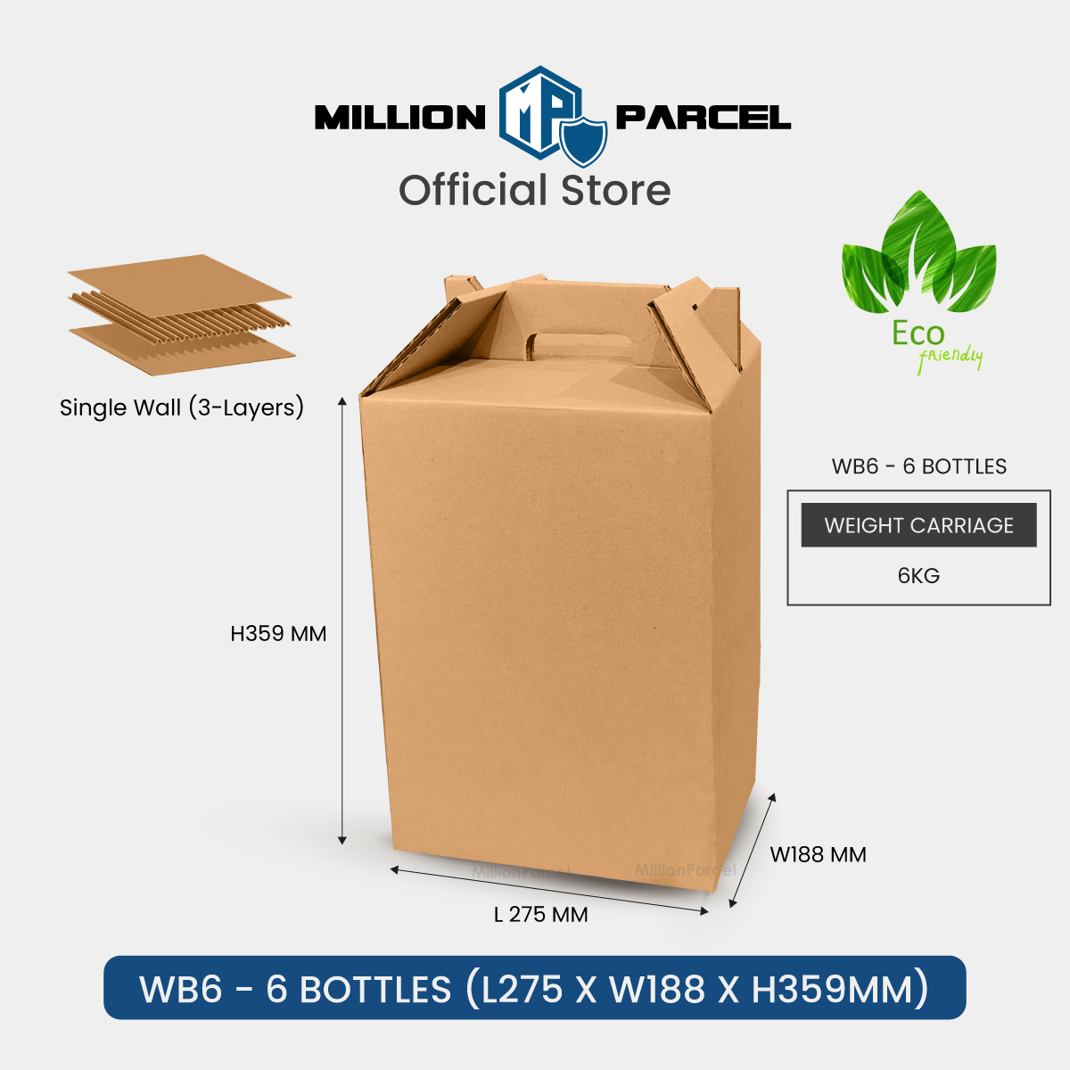 MillionParcel Wine Box | Wine Carton Box with Handle | Bottle Box | Wine Gift box | Wine Bag | Wine Bottle Box