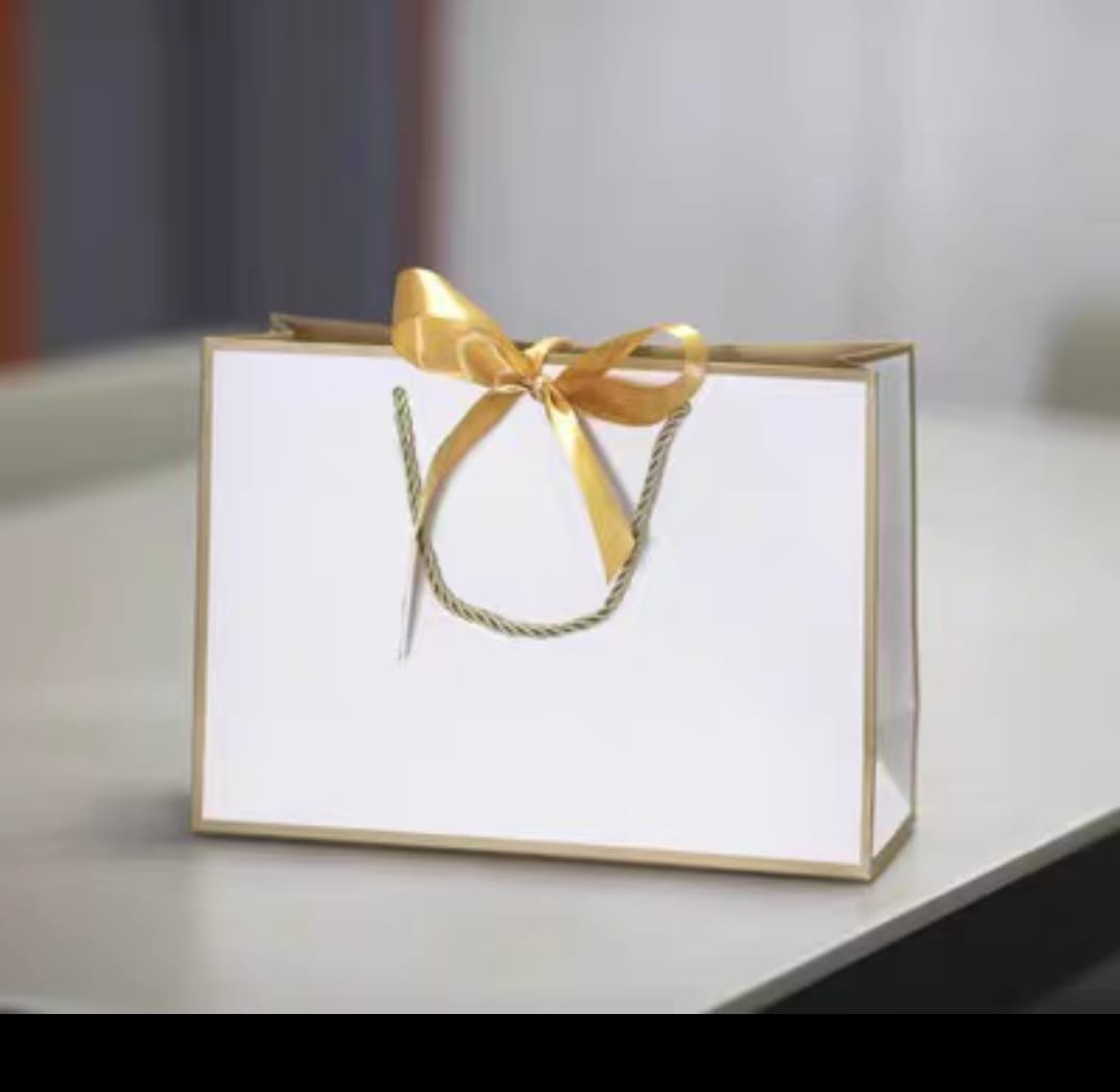 CLASSIC Thickened Premium Gift Bags White Paper Bag with Ribbon 1 PACK OF 10 PIECES