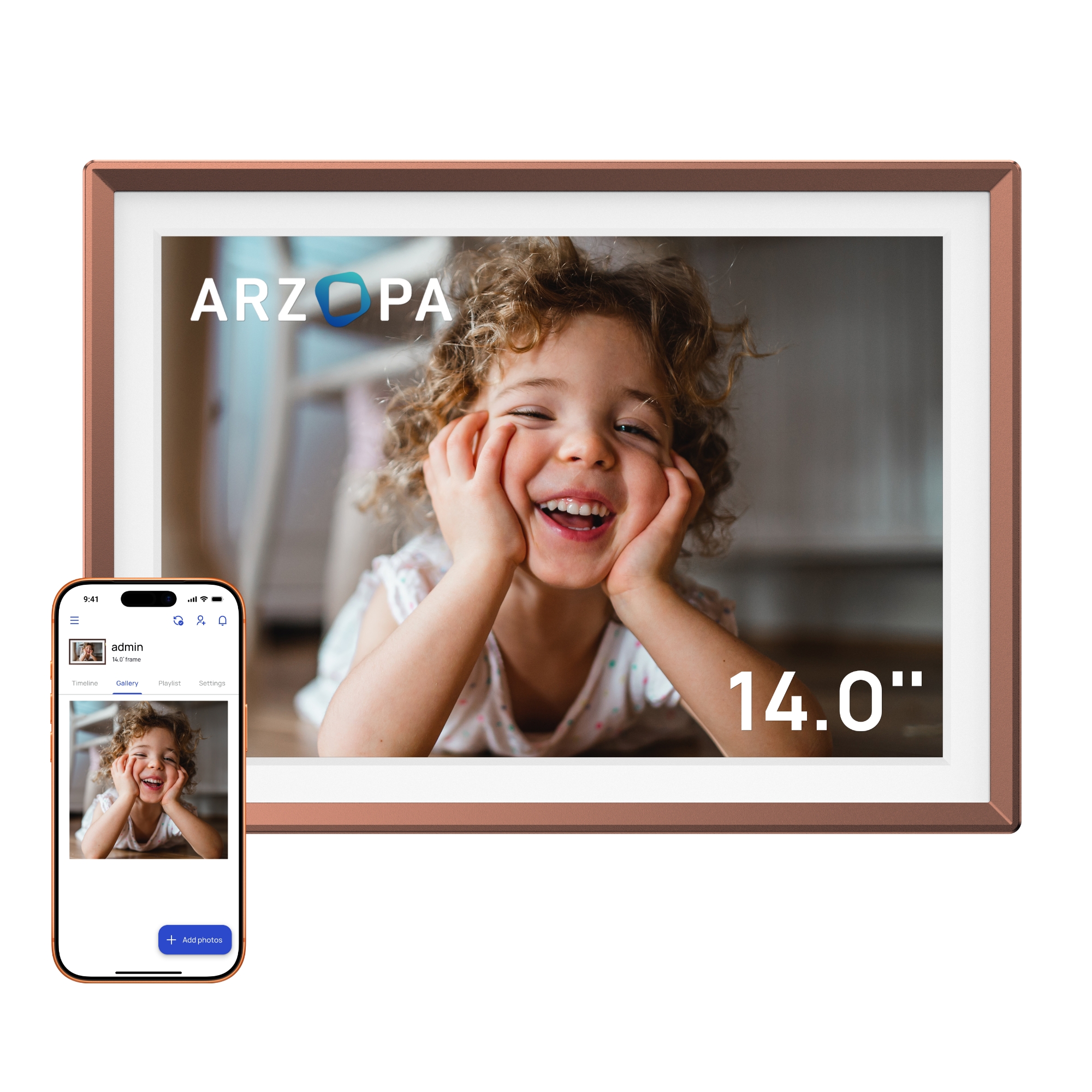 ARZOPA Digital Picture Frame 10.1/14.0 Inch Smart WiFi Digital Photo Frame 32GB with IPS Touch Screen Auto-Rotate and Slideshow Share Photos Videos Music Alarm