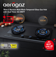 Aerogaz AZ-280FT 2 Burners Matt Black Glass Gas Hob with Dual Timer