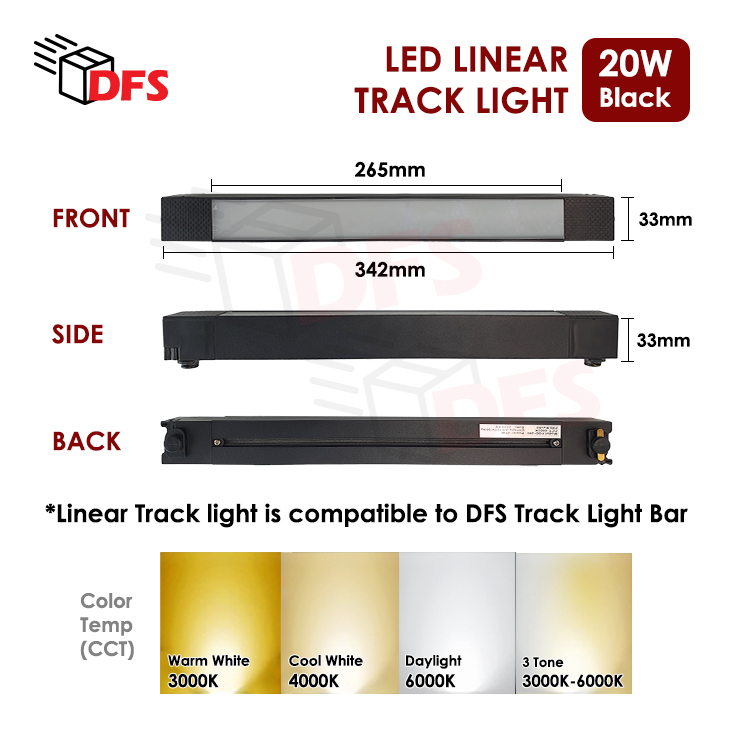 DFS LED Linear Track Light 20W / 30W Flood Light Linear Light 6000K / 4000K / 3000K / Tri Tone