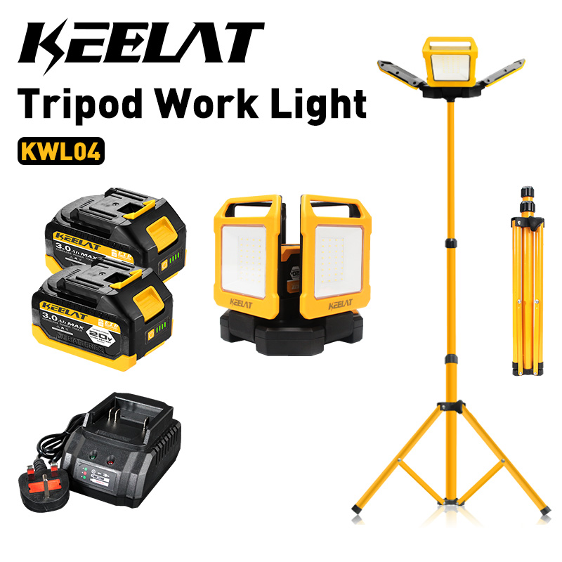 KEELAT KWL04 Portable Emergency Light Rechargeable Work Light 4-Head 6000 Lumens 7 Modes LED Light (with Tripod) – Ideal for Outdoor Camping and Construction Sites