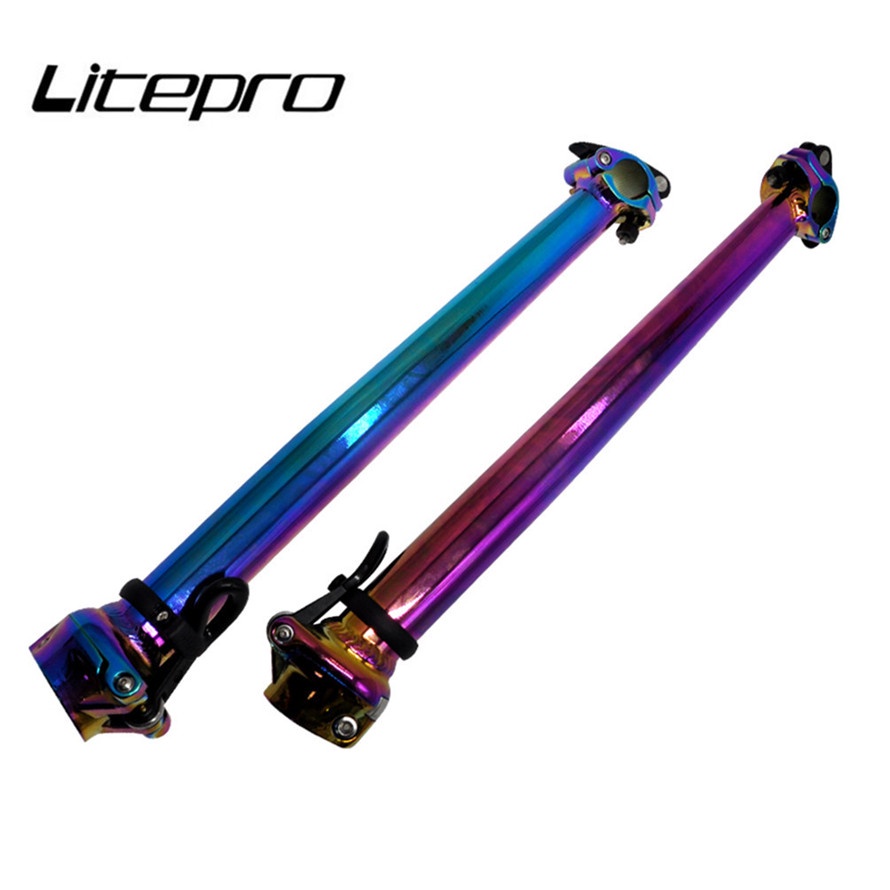 Litepro Ống đầu xe đạp Hợp kim nhôm 40CM Gấp Xe đạp cố định Tay cầm cố định Trụ đứng Ống mạ điện Phát hành nhanh 25.4MM